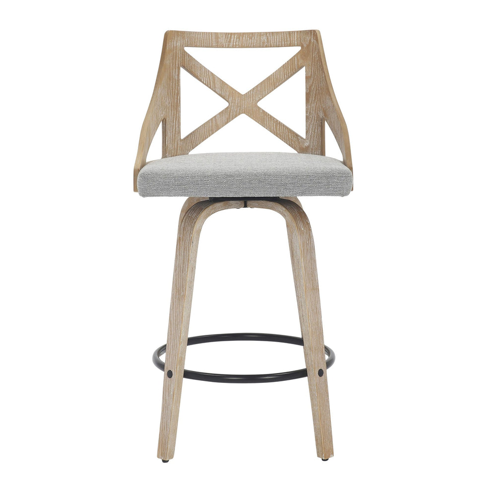 Charlotte Farmhouse Counter Stool in White Washed Wood and Blue Fabric By LumiSource - Set of 2 | Counter Stools | Modishstore - 10