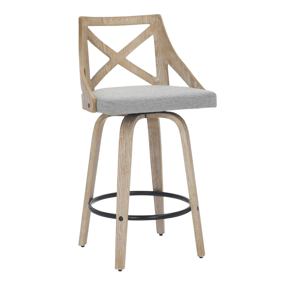 Charlotte Farmhouse Counter Stool in White Washed Wood and Blue Fabric By LumiSource - Set of 2 | Counter Stools | Modishstore - 13