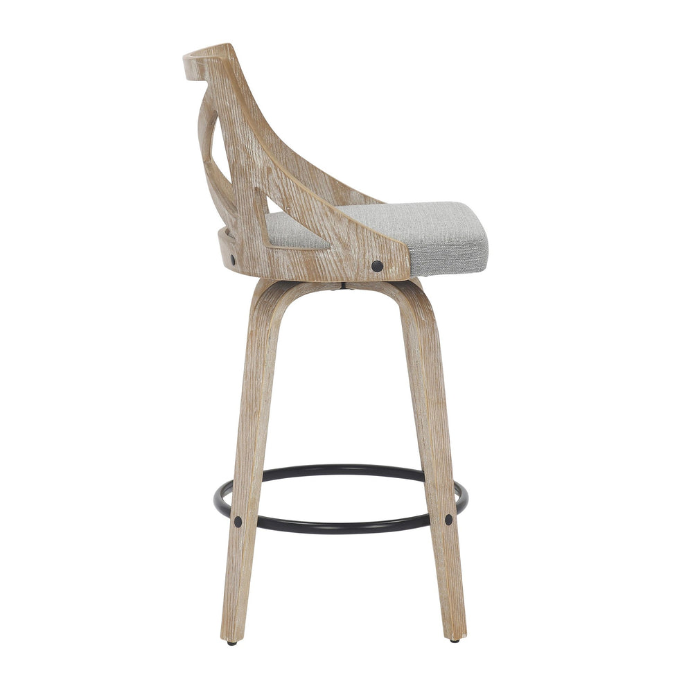 Charlotte Farmhouse Counter Stool in White Washed Wood and Blue Fabric By LumiSource - Set of 2 | Counter Stools | Modishstore - 14