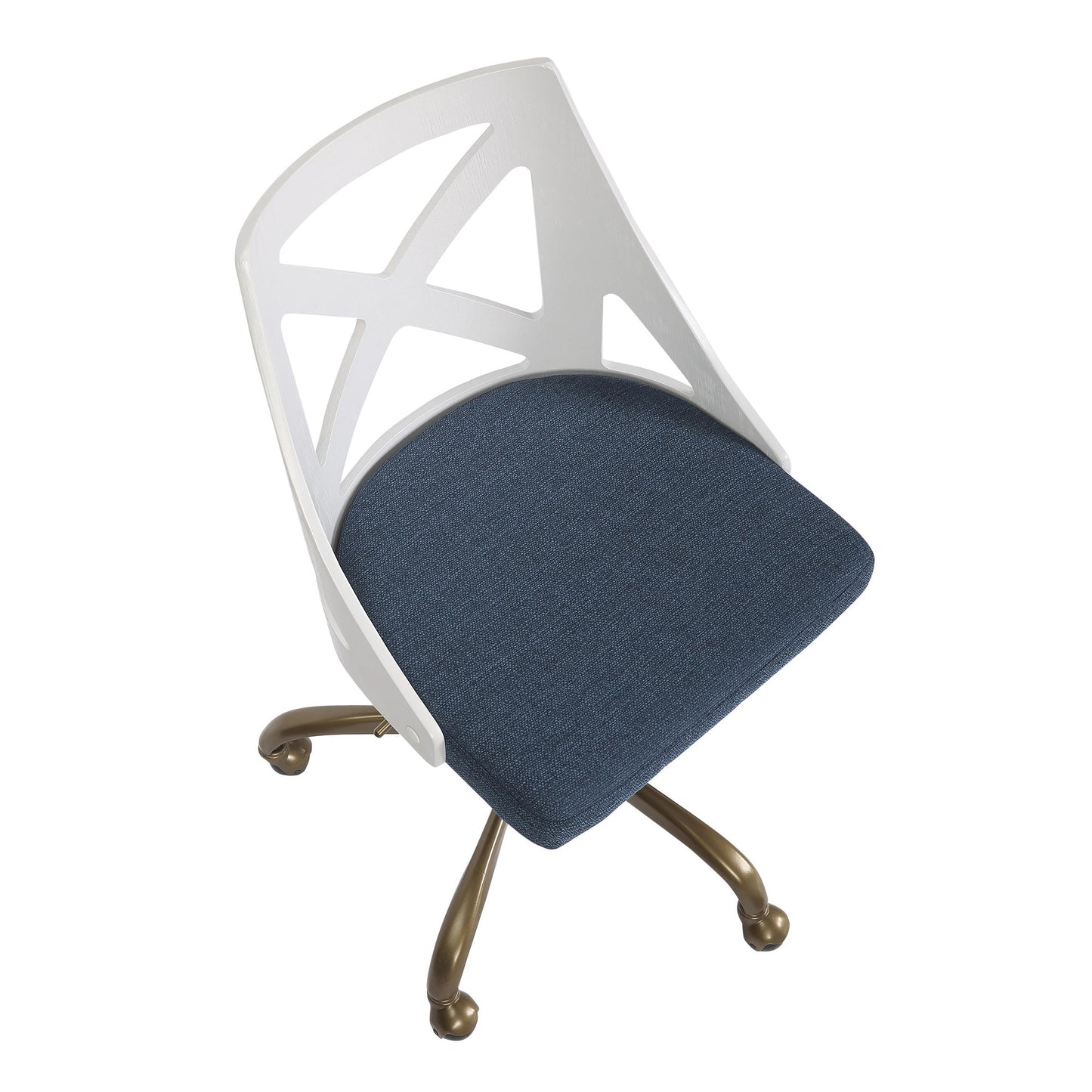 Charlotte Farmhouse Task Chair in Antique Copper Metal, White Textured Wood, and Blue Fabric By LumiSource | Office Chairs | Modishstore - 3