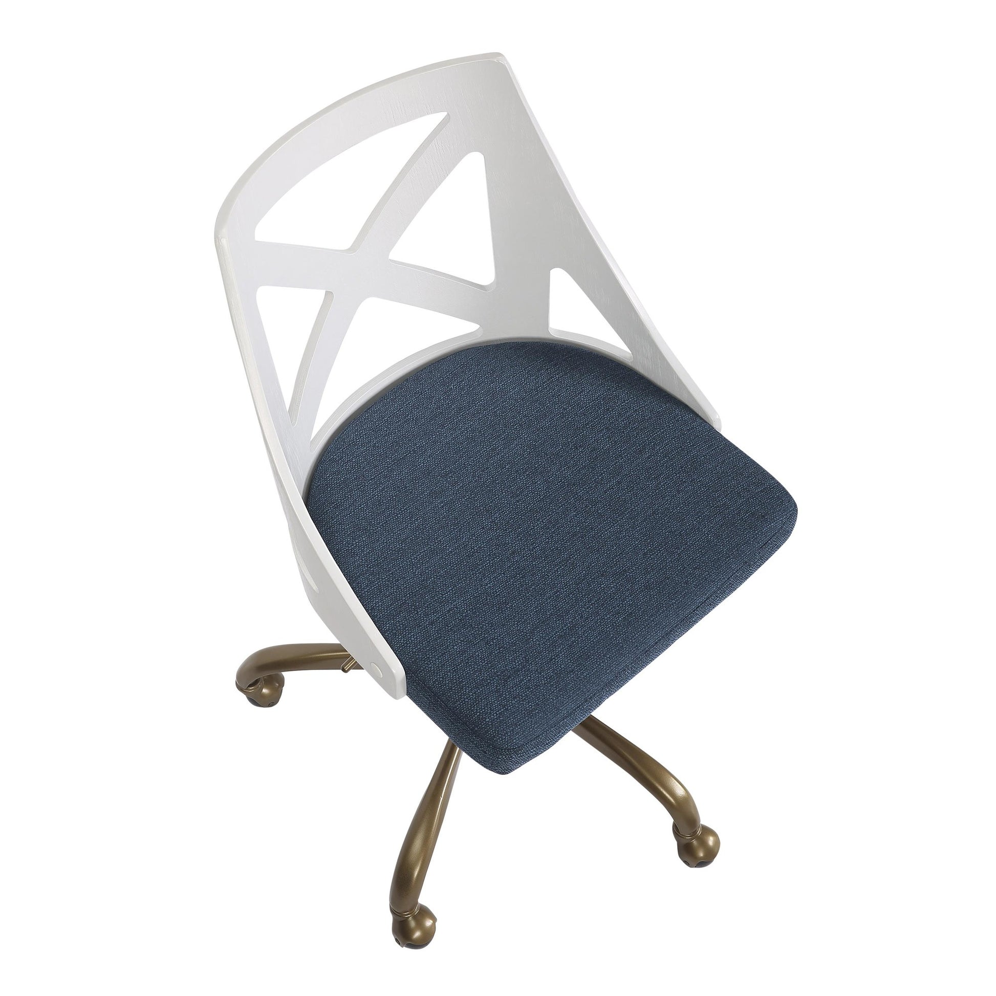 Charlotte Farmhouse Task Chair in Antique Copper Metal, White Textured Wood, and Blue Fabric By LumiSource | Office Chairs | Modishstore - 3