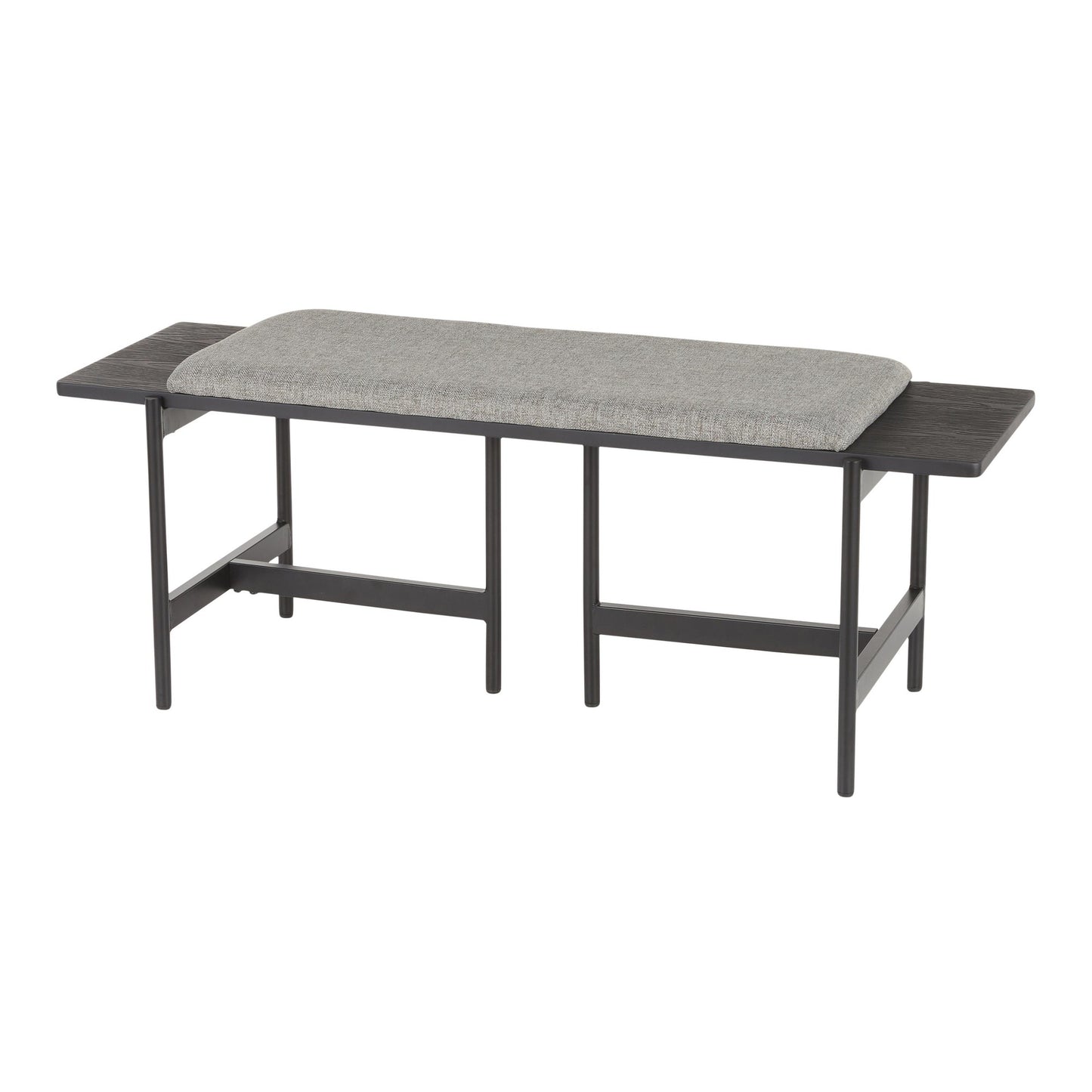 Chloe Contemporary Bench in Black Metal and Grey Fabric with Black Wood Accents By LumiSource | Benches | Modishstore - 7