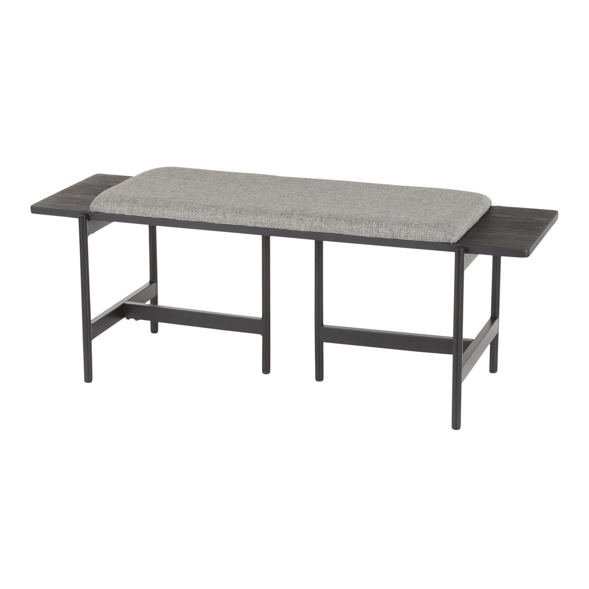 Chloe Contemporary Bench in Black Metal and Grey Fabric with Black Wood Accents By LumiSource | Benches | Modishstore - 7
