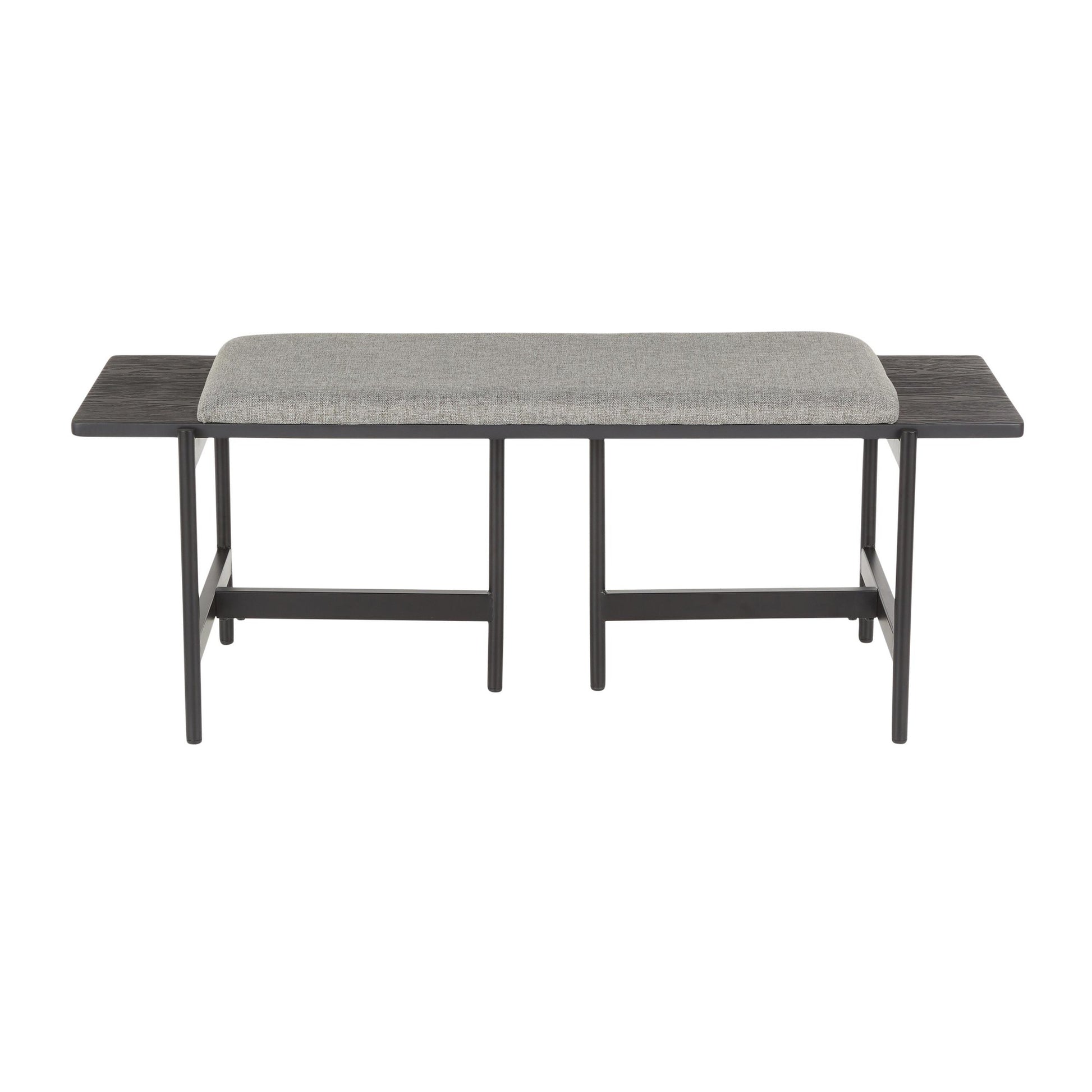 Chloe Contemporary Bench in Black Metal and Grey Fabric with Black Wood Accents By LumiSource | Benches | Modishstore - 8