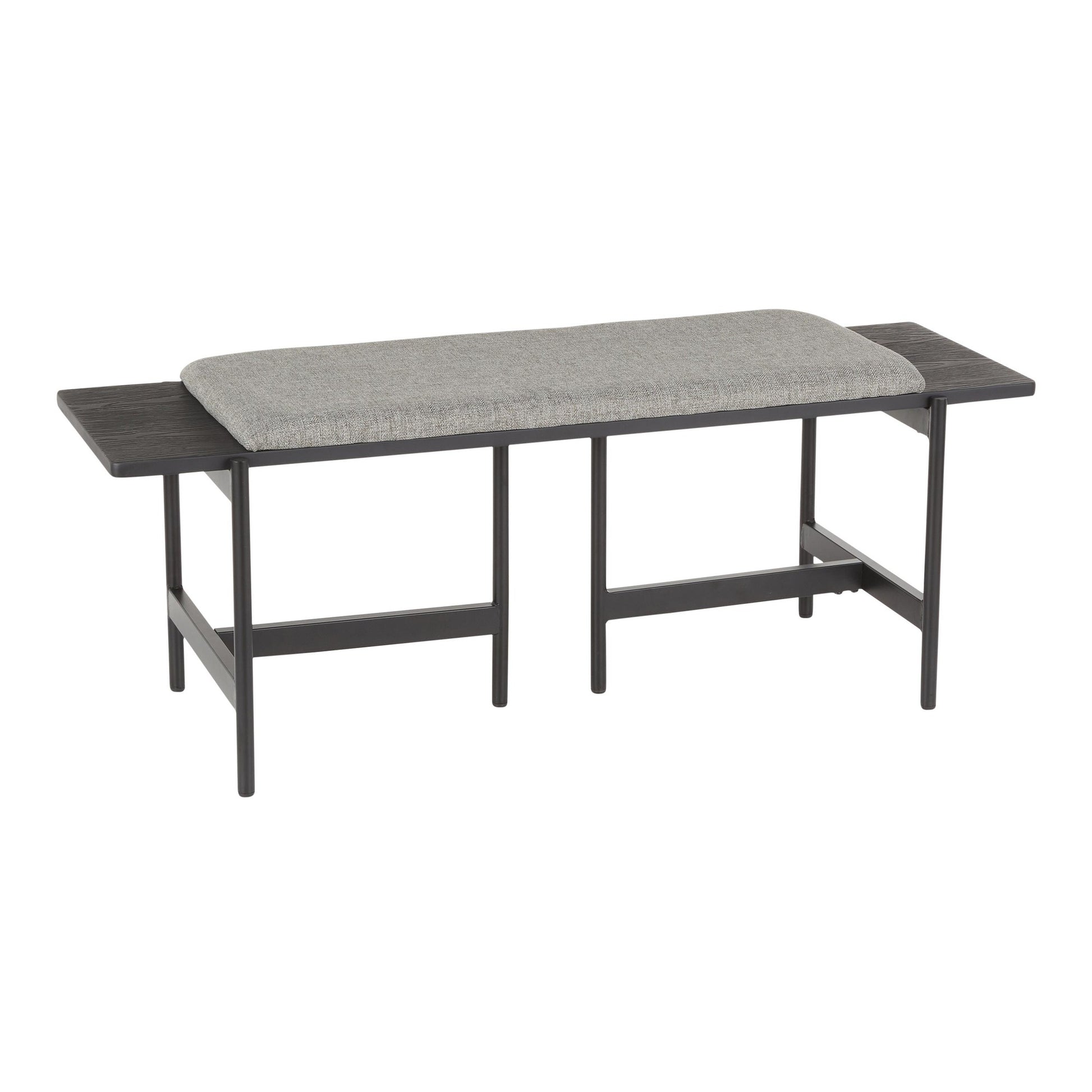 Chloe Contemporary Bench in Black Metal and Grey Fabric with Black Wood Accents By LumiSource | Benches | Modishstore - 3