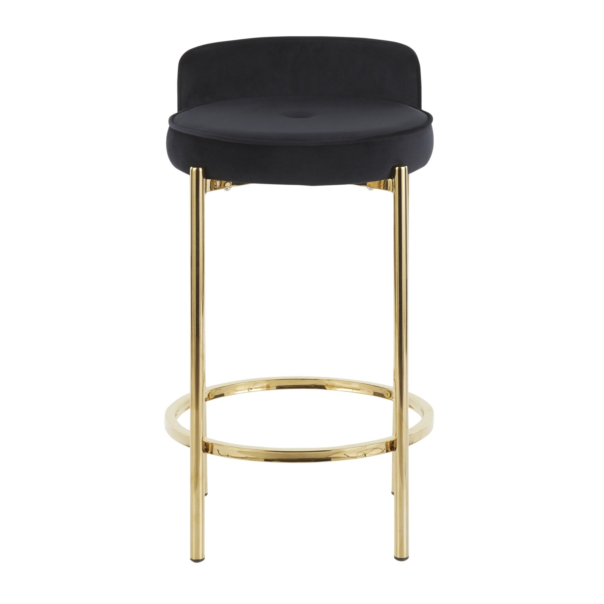 Chloe Contemporary Counter Stool in Gold Metal and Black Faux Leather By LumiSource - Set of 2 | Counter Stools | Modishstore - 2