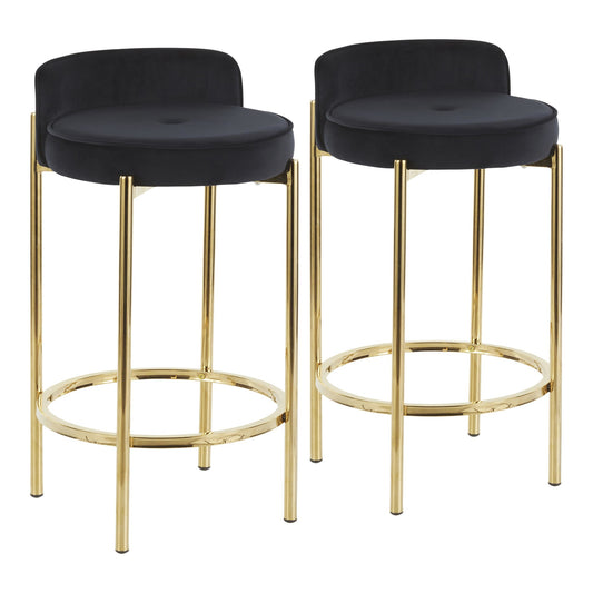 Chloe Contemporary Counter Stool in Gold Metal and Black Faux Leather By LumiSource - Set of 2 | Counter Stools | Modishstore