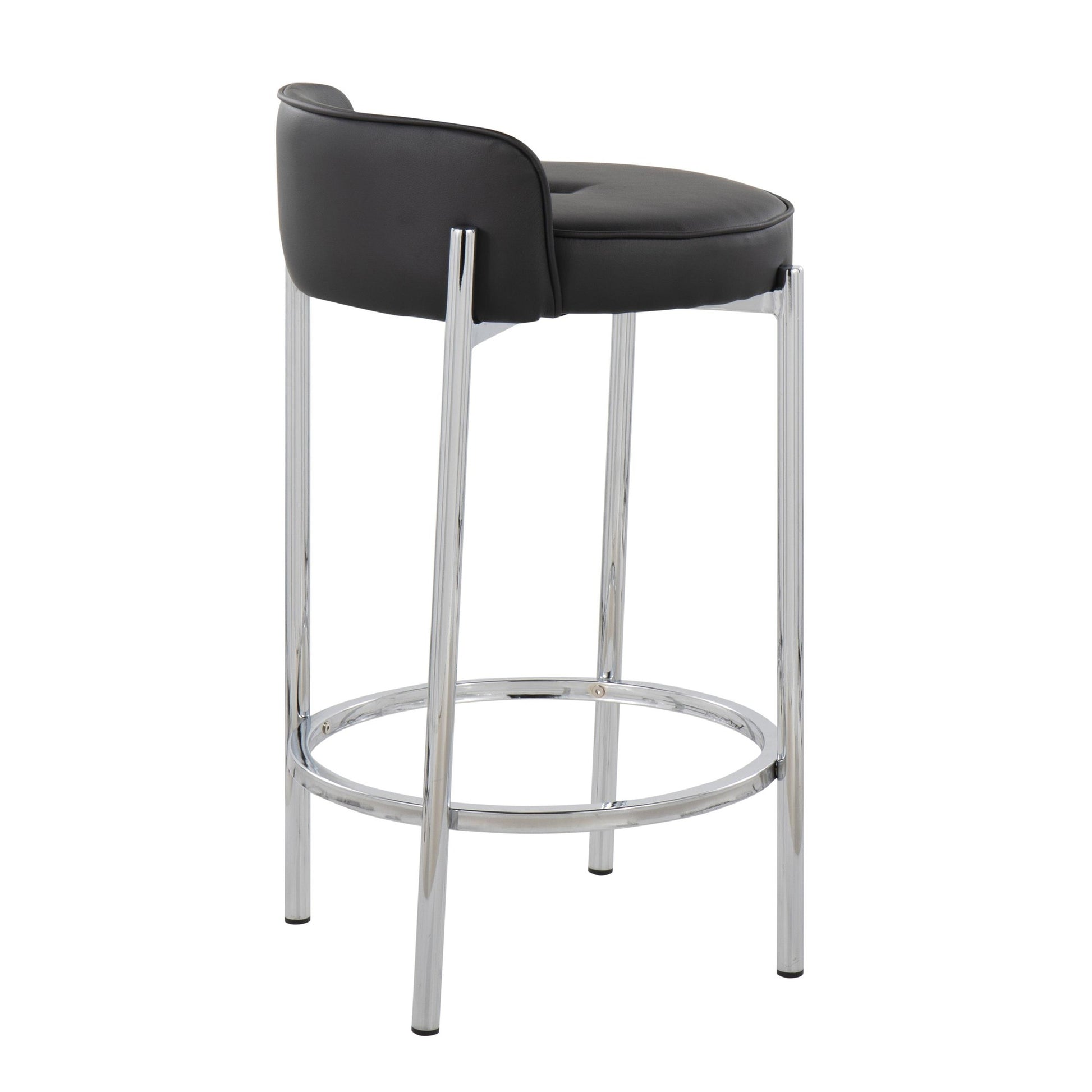 Chloe Contemporary Counter Stool in Chrome Metal and Black Faux Leather By LumiSource - Set of 2 | Counter Stools | Modishstore - 7