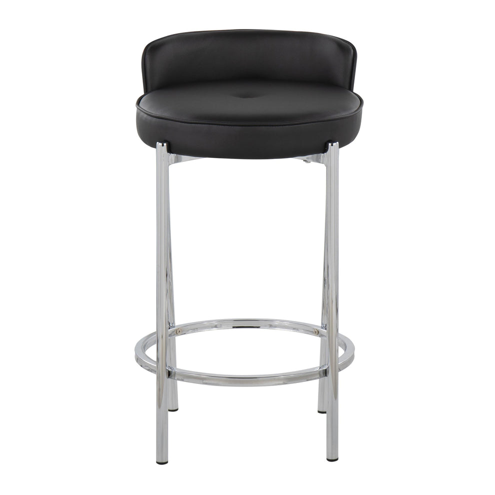 Chloe Contemporary Counter Stool in Chrome Metal and Black Faux Leather By LumiSource - Set of 2 | Counter Stools | Modishstore - 2