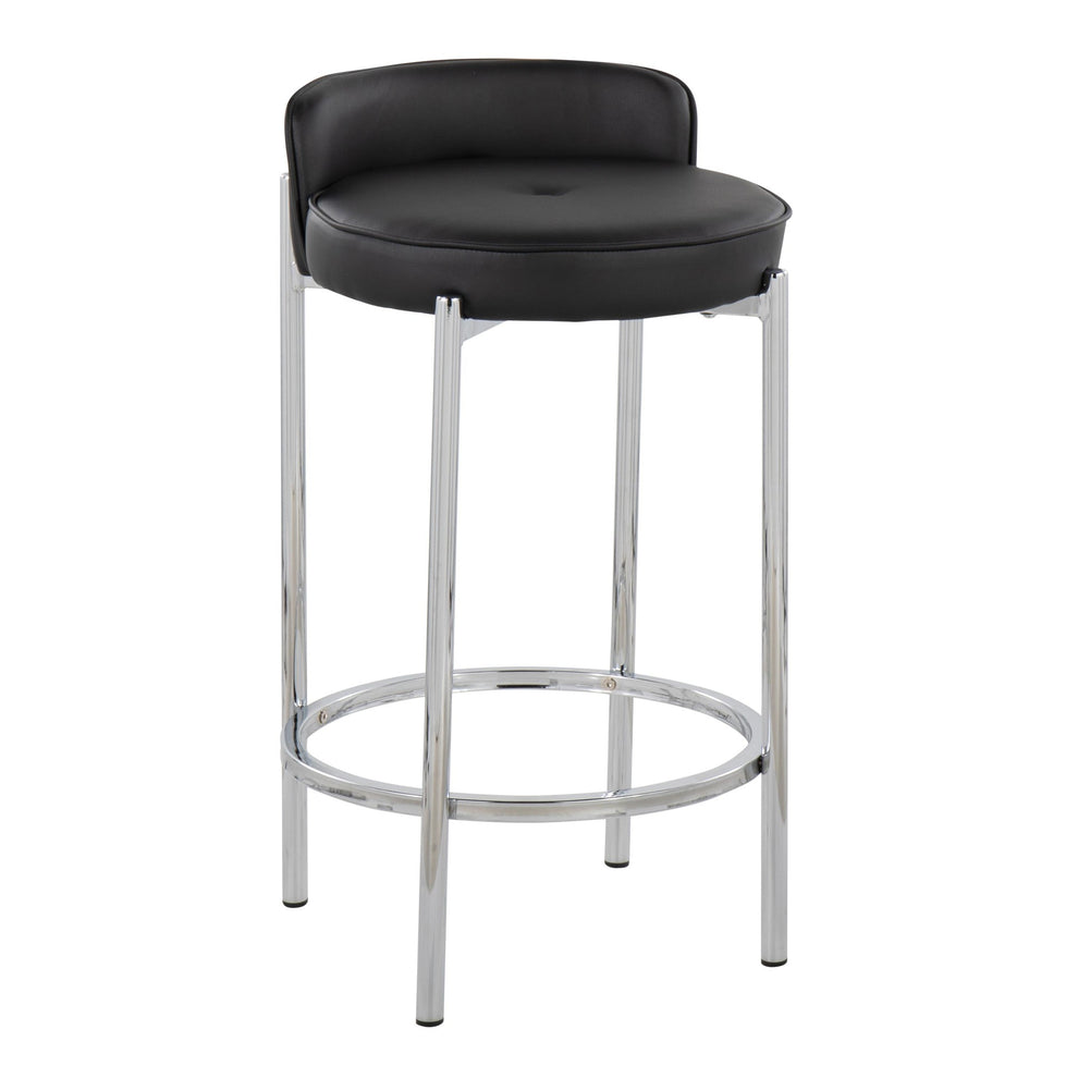 Chloe Contemporary Counter Stool in Chrome Metal and Black Faux Leather By LumiSource - Set of 2 | Counter Stools | Modishstore - 5
