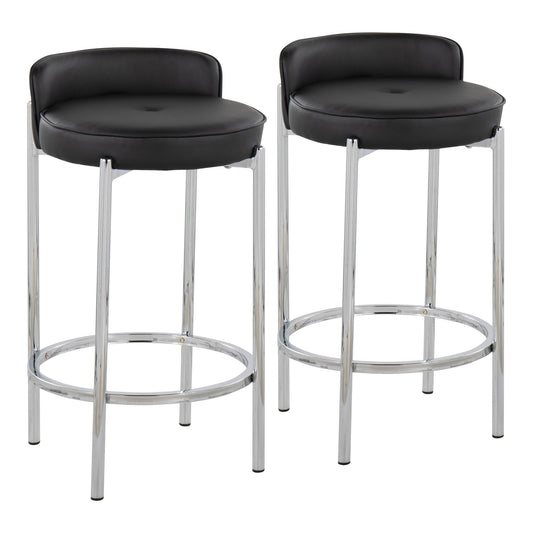 Chloe Contemporary Counter Stool in Chrome Metal and Black Faux Leather By LumiSource - Set of 2 | Counter Stools | Modishstore