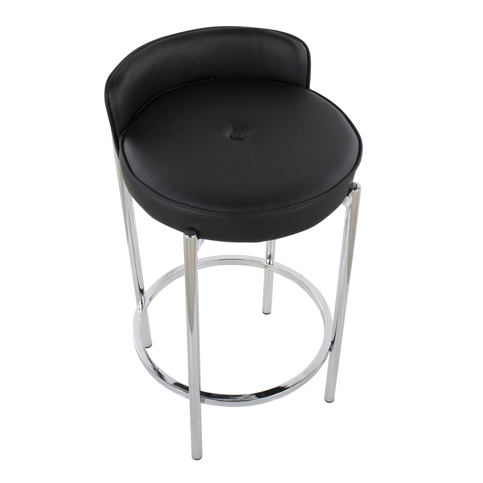 Chloe Contemporary Counter Stool in Chrome Metal and Black Faux Leather By LumiSource - Set of 2 | Counter Stools | Modishstore - 3
