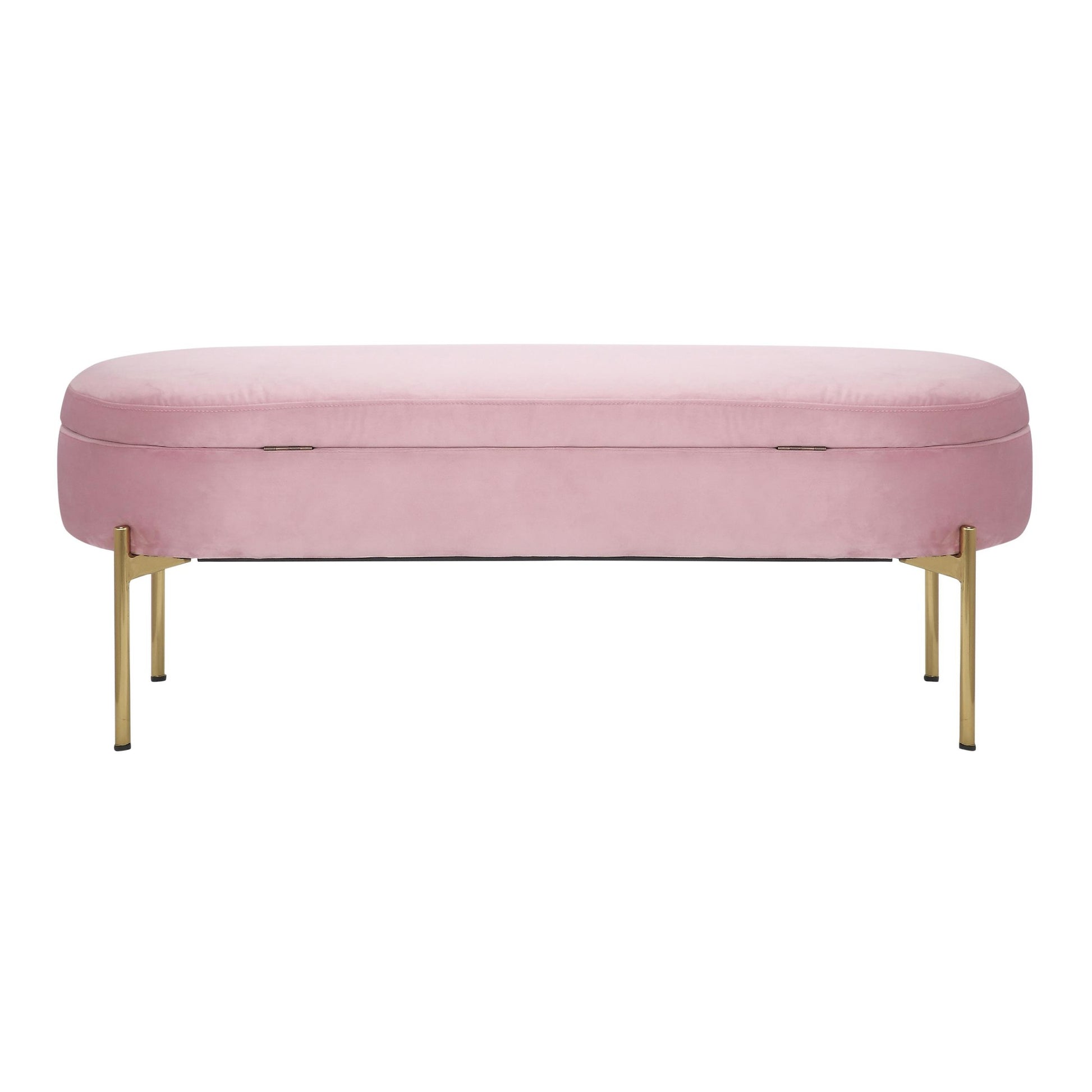 Chloe Contemporary/Glam Storage Bench in Gold Metal and Blush Pink Velvet By LumiSource | Benches | Modishstore - 11