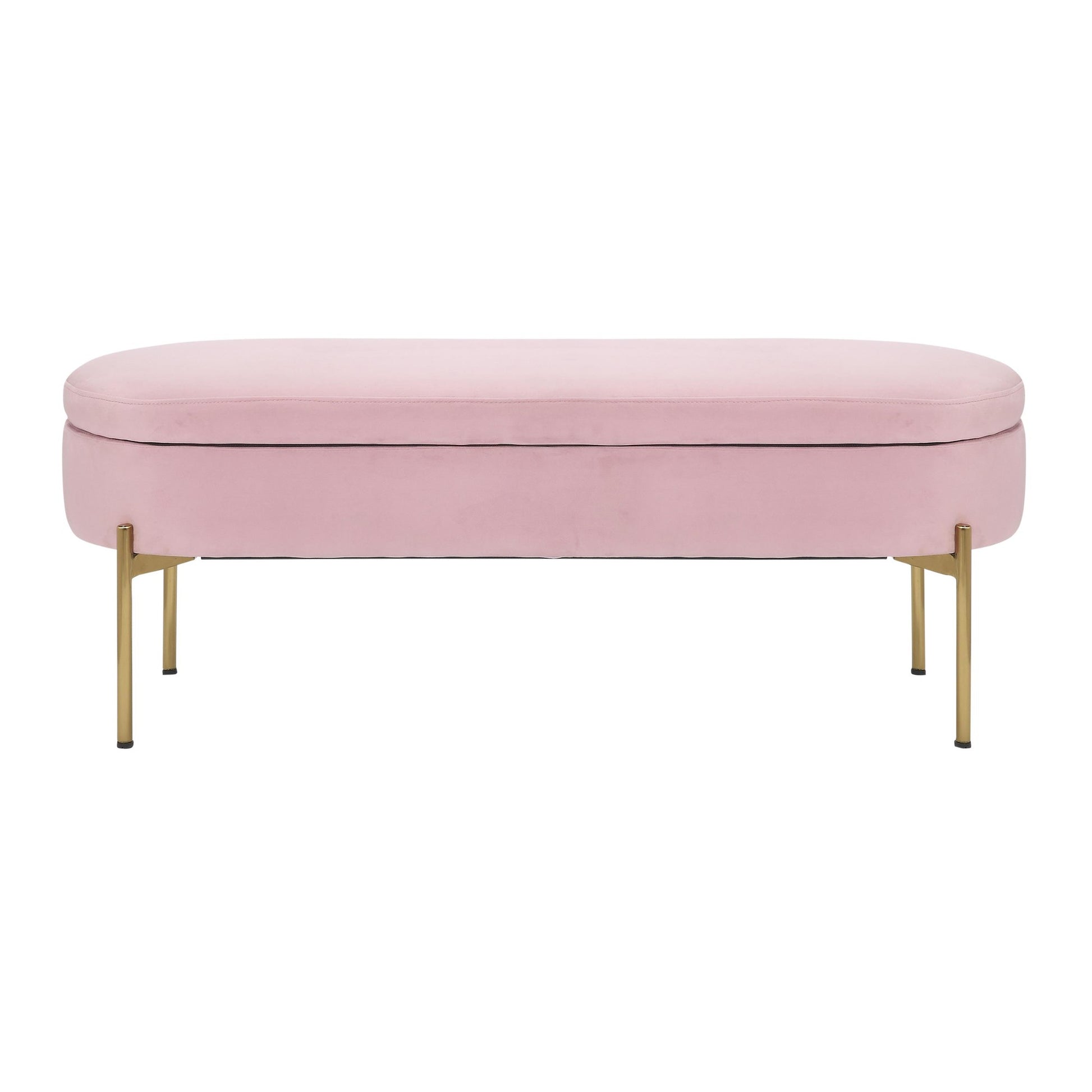 Chloe Contemporary/Glam Storage Bench in Gold Metal and Blush Pink Velvet By LumiSource | Benches | Modishstore - 3