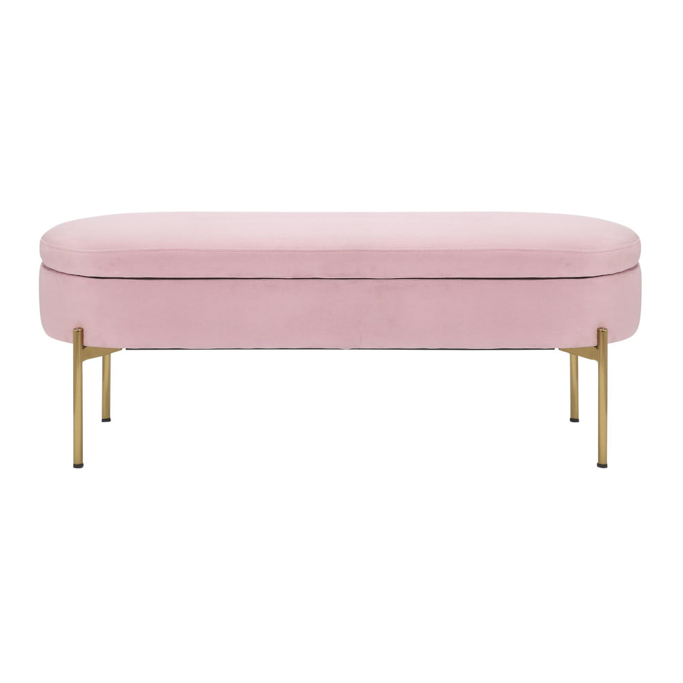 Chloe Contemporary/Glam Storage Bench in Gold Metal and Blush Pink Velvet By LumiSource | Benches | Modishstore - 3