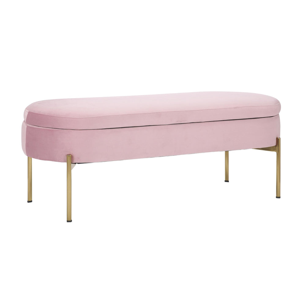 Chloe Contemporary/Glam Storage Bench in Gold Metal and Blush Pink Velvet By LumiSource | Benches | Modishstore - 2