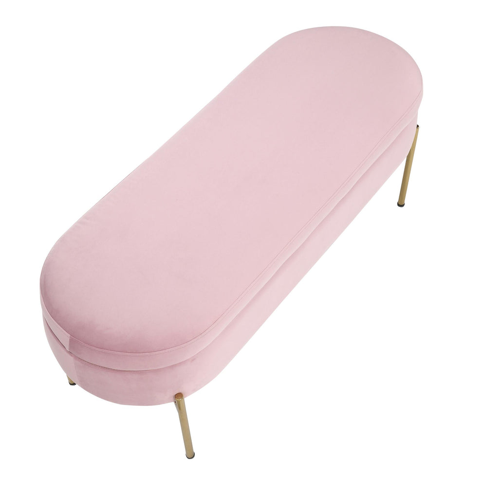 Chloe Contemporary/Glam Storage Bench in Gold Metal and Blush Pink Velvet By LumiSource | Benches | Modishstore - 4