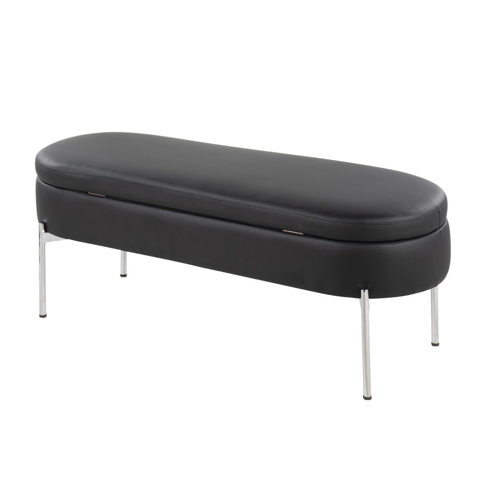 Chloe Contemporary/Glam Storage Bench in Chrome Metal and Black Faux Leather By LumiSource | Benches | Modishstore - 7