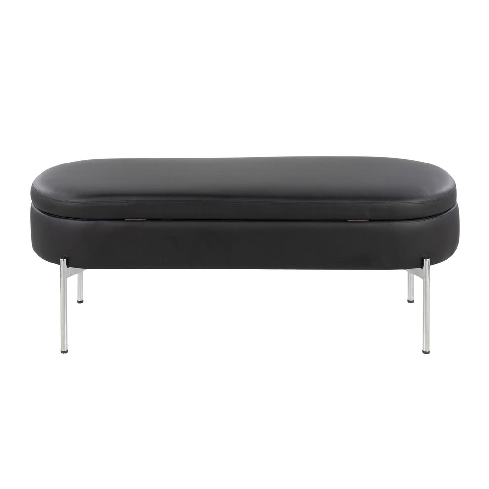 Chloe Contemporary/Glam Storage Bench in Chrome Metal and Black Faux Leather By LumiSource | Benches | Modishstore - 8