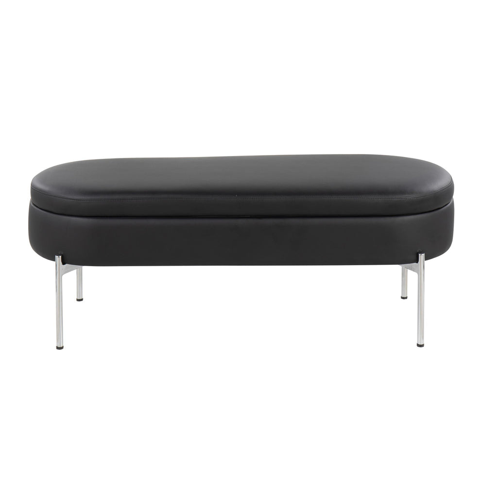 Chloe Contemporary/Glam Storage Bench in Chrome Metal and Black Faux Leather By LumiSource | Benches | Modishstore - 2