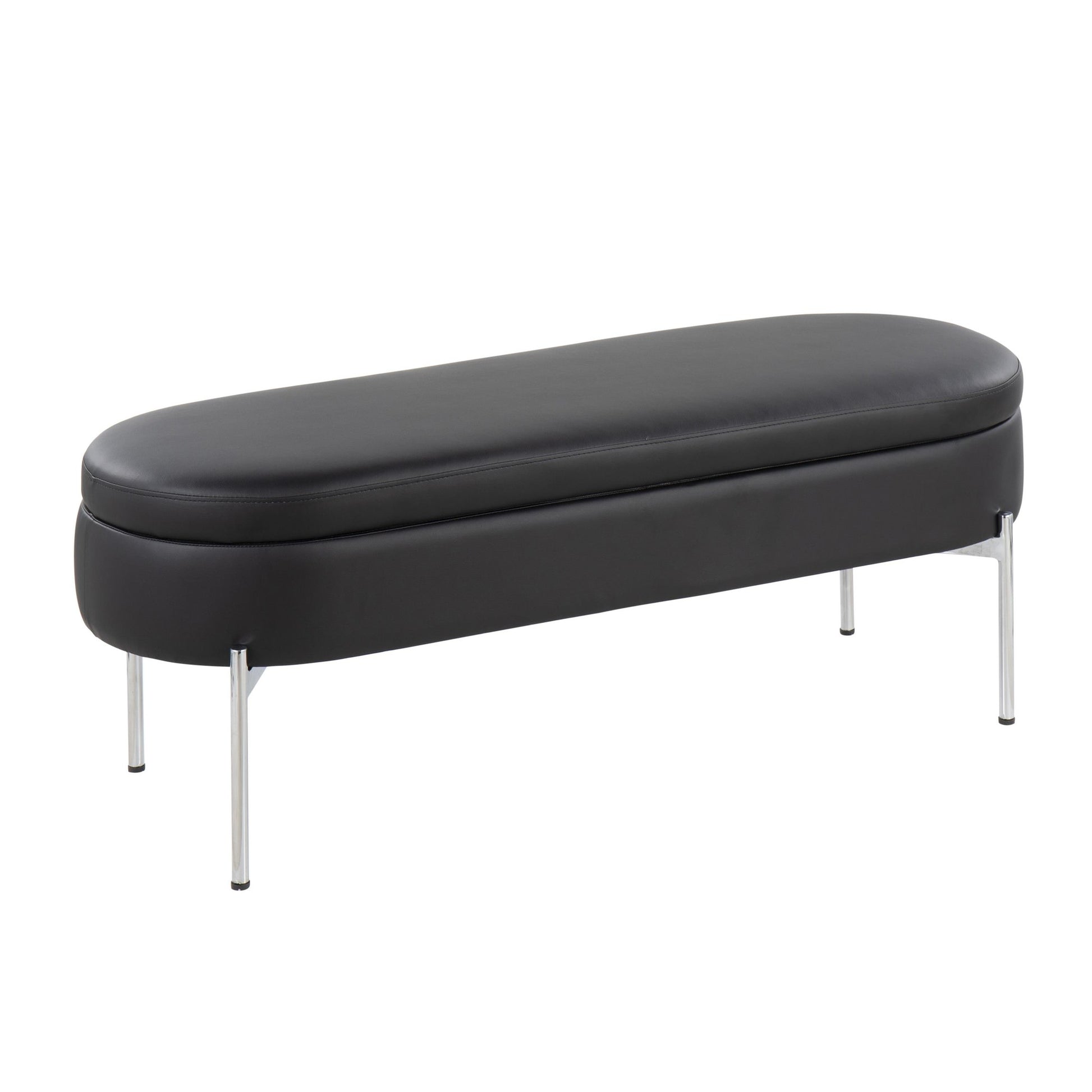 Chloe Contemporary/Glam Storage Bench in Chrome Metal and Black Faux Leather By LumiSource | Benches | Modishstore