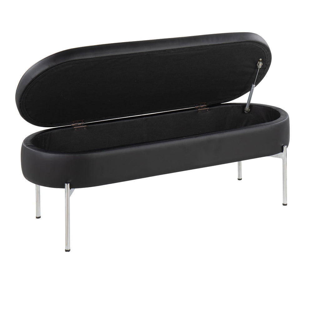 Chloe Contemporary/Glam Storage Bench in Chrome Metal and Black Faux Leather By LumiSource | Benches | Modishstore - 5
