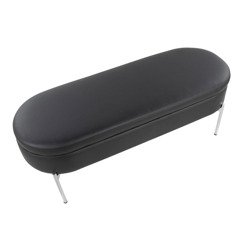 Chloe Contemporary/Glam Storage Bench in Chrome Metal and Black Faux Leather By LumiSource | Benches | Modishstore - 3