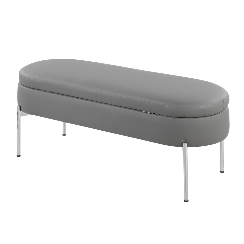 Chloe Contemporary/Glam Storage Bench in Chrome Metal and Black Faux Leather By LumiSource | Benches | Modishstore - 15