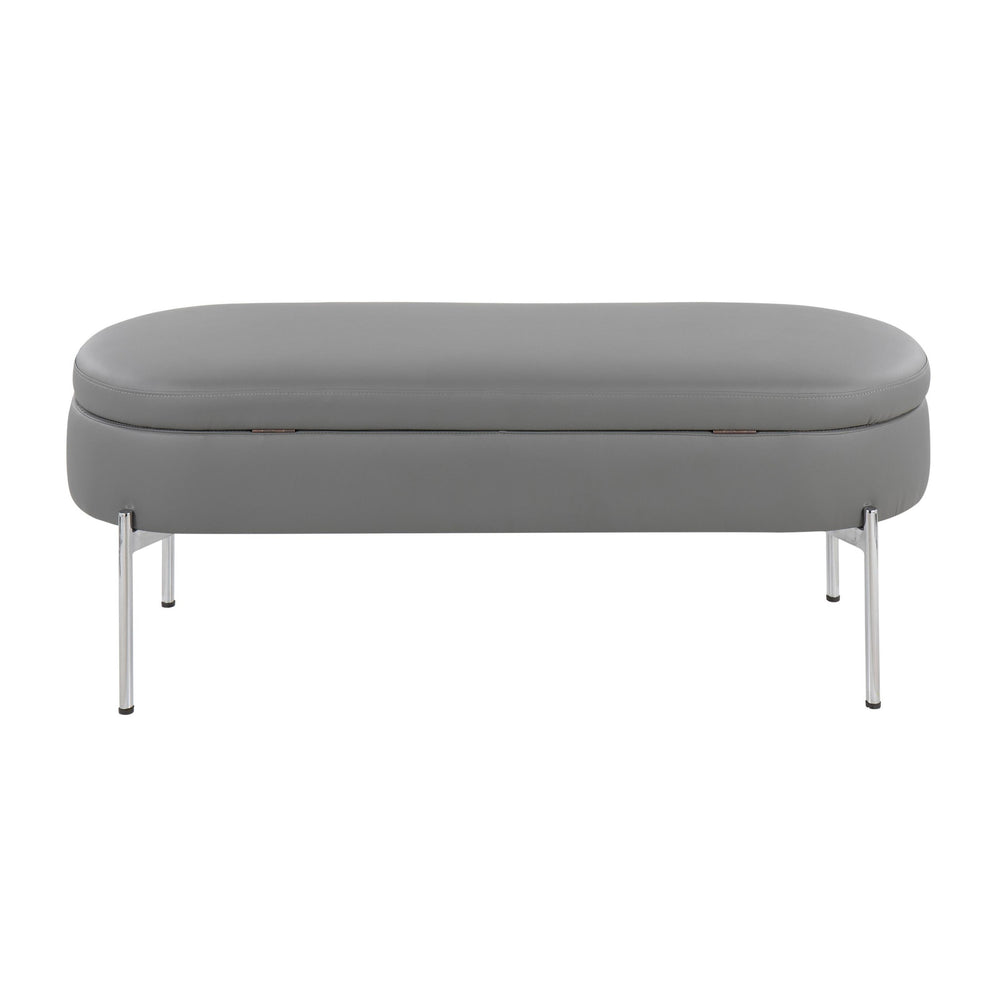 Chloe Contemporary/Glam Storage Bench in Chrome Metal and Black Faux Leather By LumiSource | Benches | Modishstore - 16