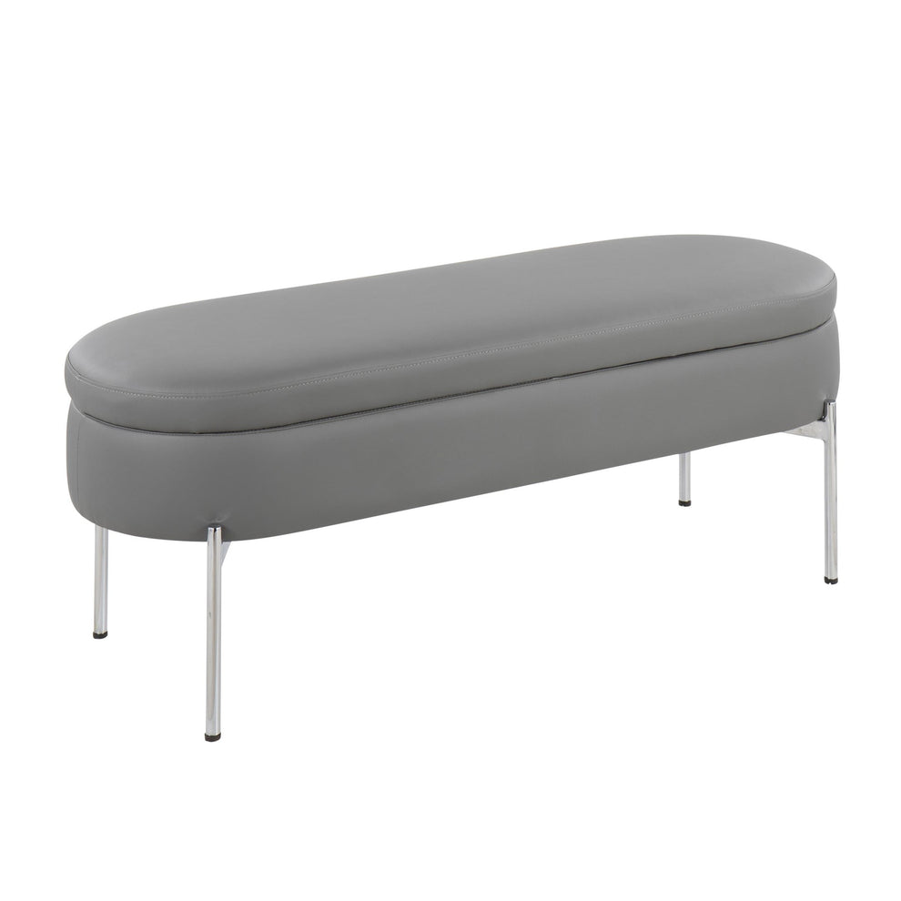 Chloe Contemporary/Glam Storage Bench in Chrome Metal and Black Faux Leather By LumiSource | Benches | Modishstore - 9