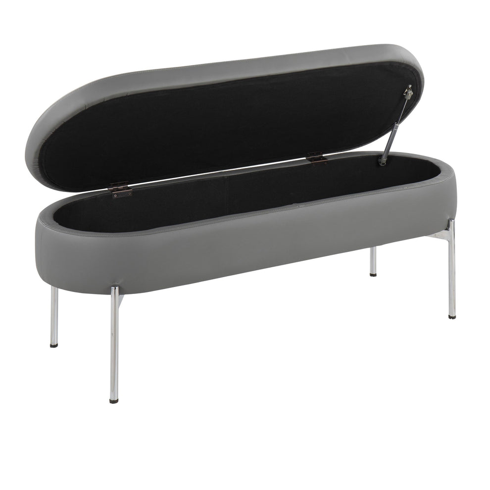 Chloe Contemporary/Glam Storage Bench in Chrome Metal and Black Faux Leather By LumiSource | Benches | Modishstore - 13