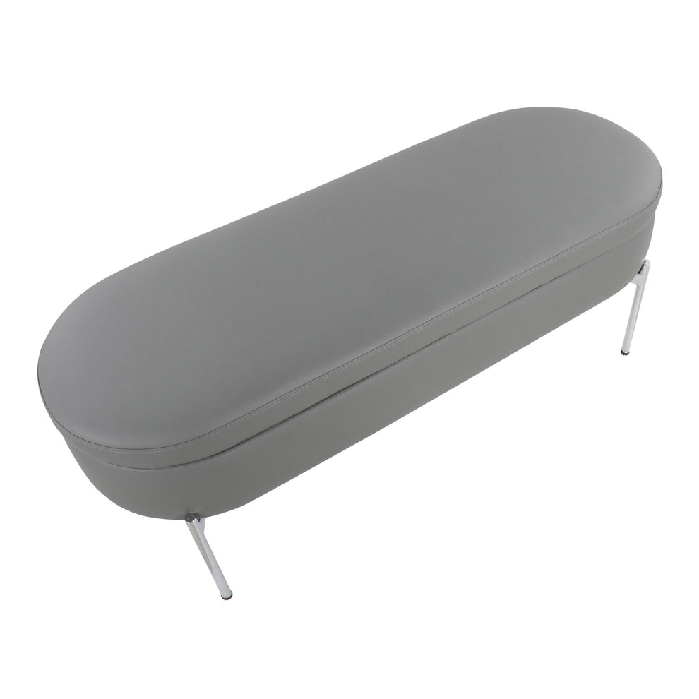 Chloe Contemporary/Glam Storage Bench in Chrome Metal and Black Faux Leather By LumiSource | Benches | Modishstore - 11