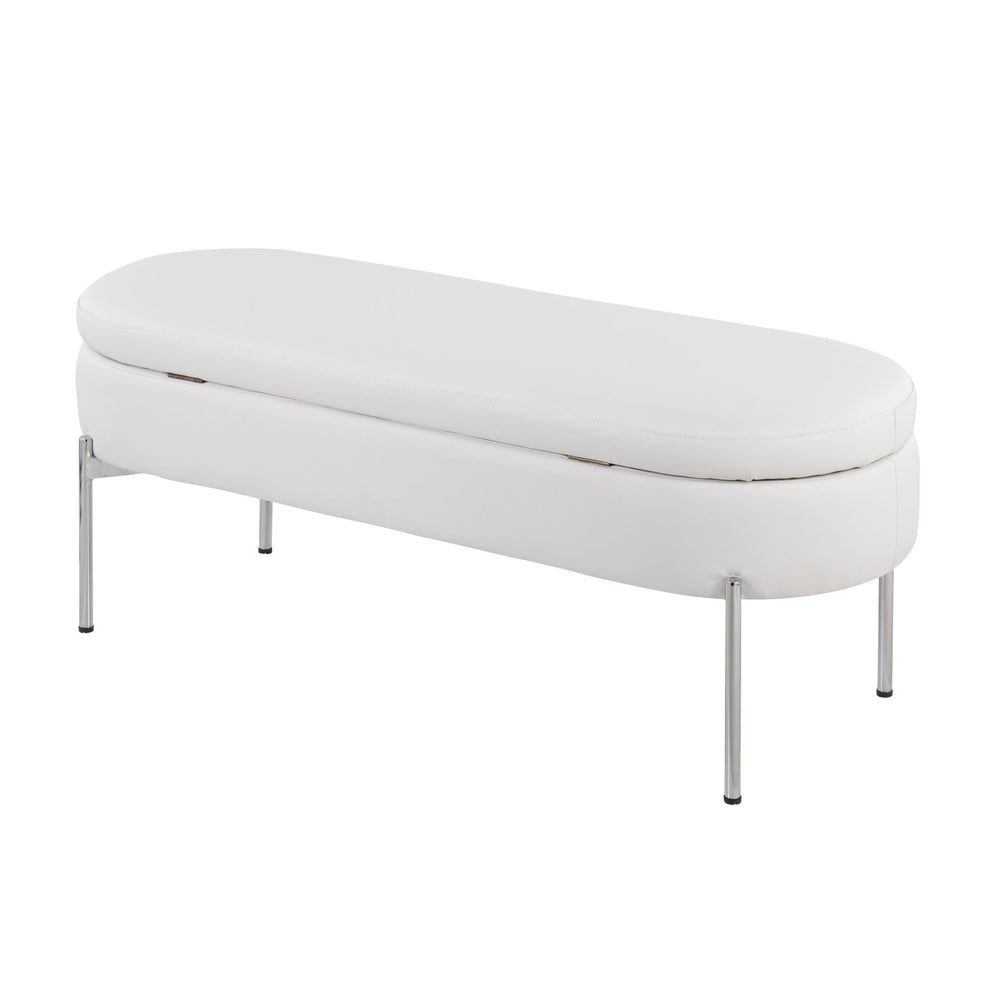 Chloe Contemporary/Glam Storage Bench in Chrome Metal and Black Faux Leather By LumiSource | Benches | Modishstore - 23