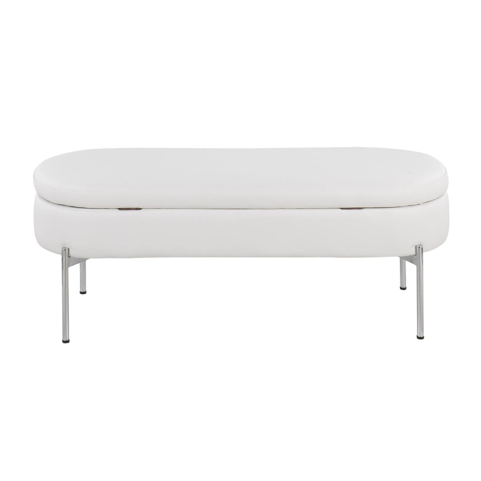 Chloe Contemporary/Glam Storage Bench in Chrome Metal and Black Faux Leather By LumiSource | Benches | Modishstore - 24