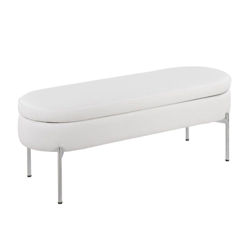 Chloe Contemporary/Glam Storage Bench in Chrome Metal and Black Faux Leather By LumiSource | Benches | Modishstore - 17