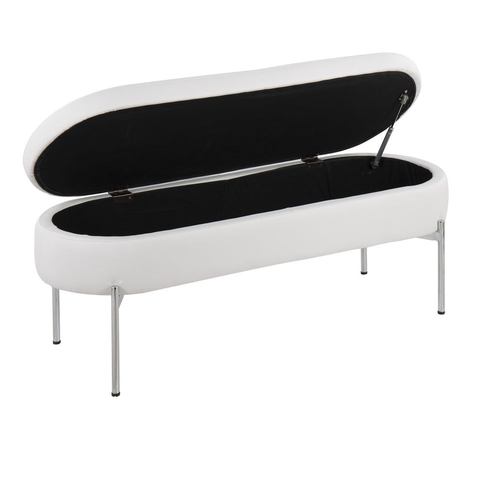 Chloe Contemporary/Glam Storage Bench in Chrome Metal and Black Faux Leather By LumiSource | Benches | Modishstore - 21