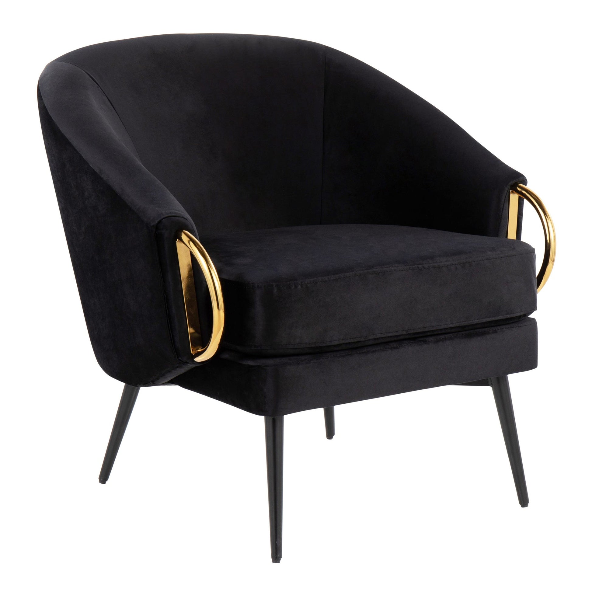 Claire Contemporary/Glam Accent Chair in Black Steel and Black Velvet with Gold Steel Accents By LumiSource | Accent Chairs | Modishstore