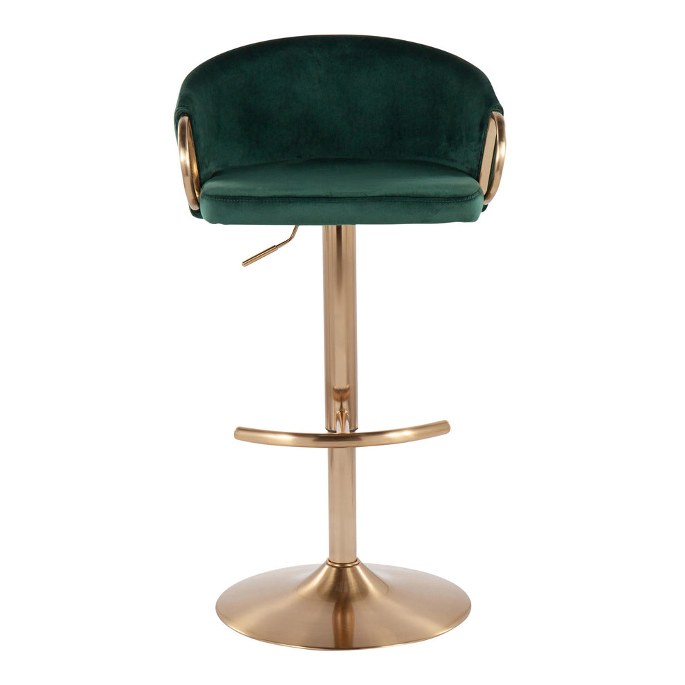Claire Contemporary/Glam Adjustable  Bar Stool in Gold Metal and Black Velvet By LumiSource - Set of 2 | Bar Stools | Modishstore - 10