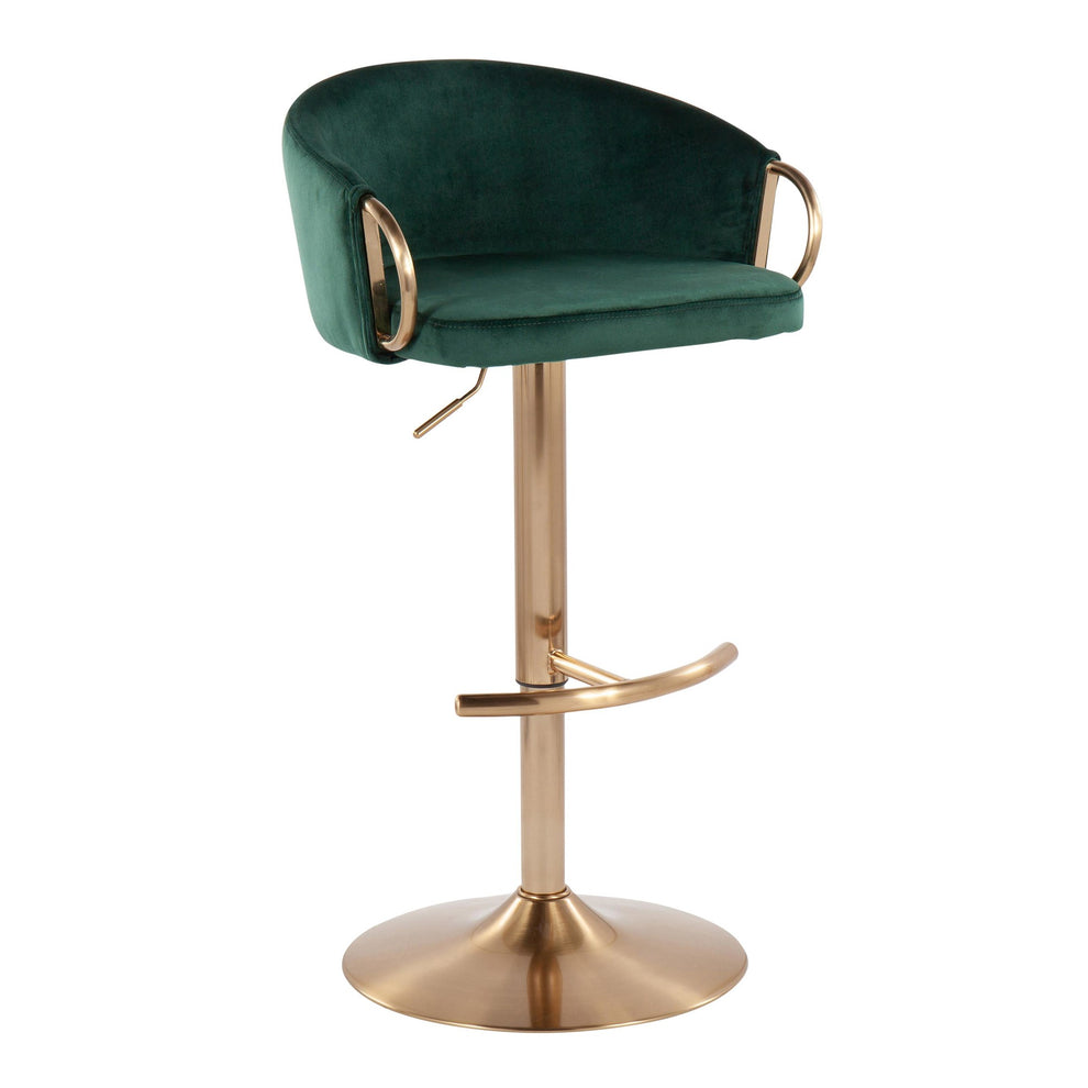 Claire Contemporary/Glam Adjustable  Bar Stool in Gold Metal and Black Velvet By LumiSource - Set of 2 | Bar Stools | Modishstore - 13
