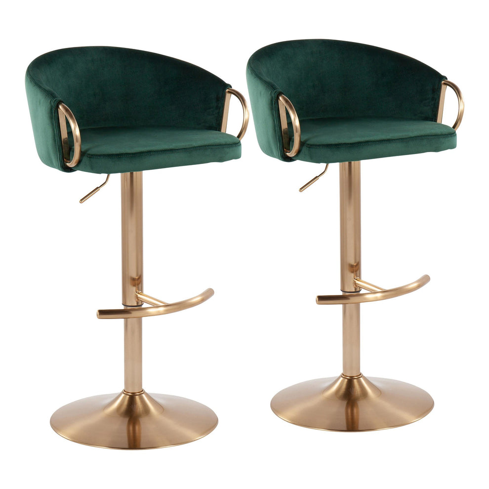 Claire Contemporary/Glam Adjustable  Bar Stool in Gold Metal and Black Velvet By LumiSource - Set of 2 | Bar Stools | Modishstore - 9