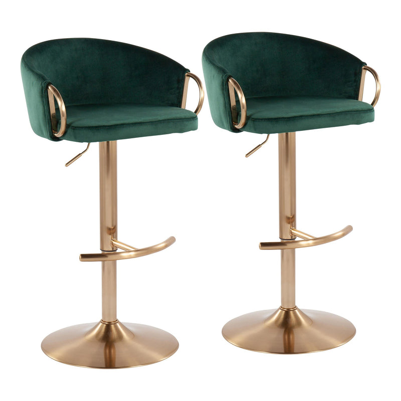 Claire Contemporary/Glam Adjustable  Bar Stool in Gold Metal and Black Velvet By LumiSource - Set of 2 | Bar Stools | Modishstore - 9