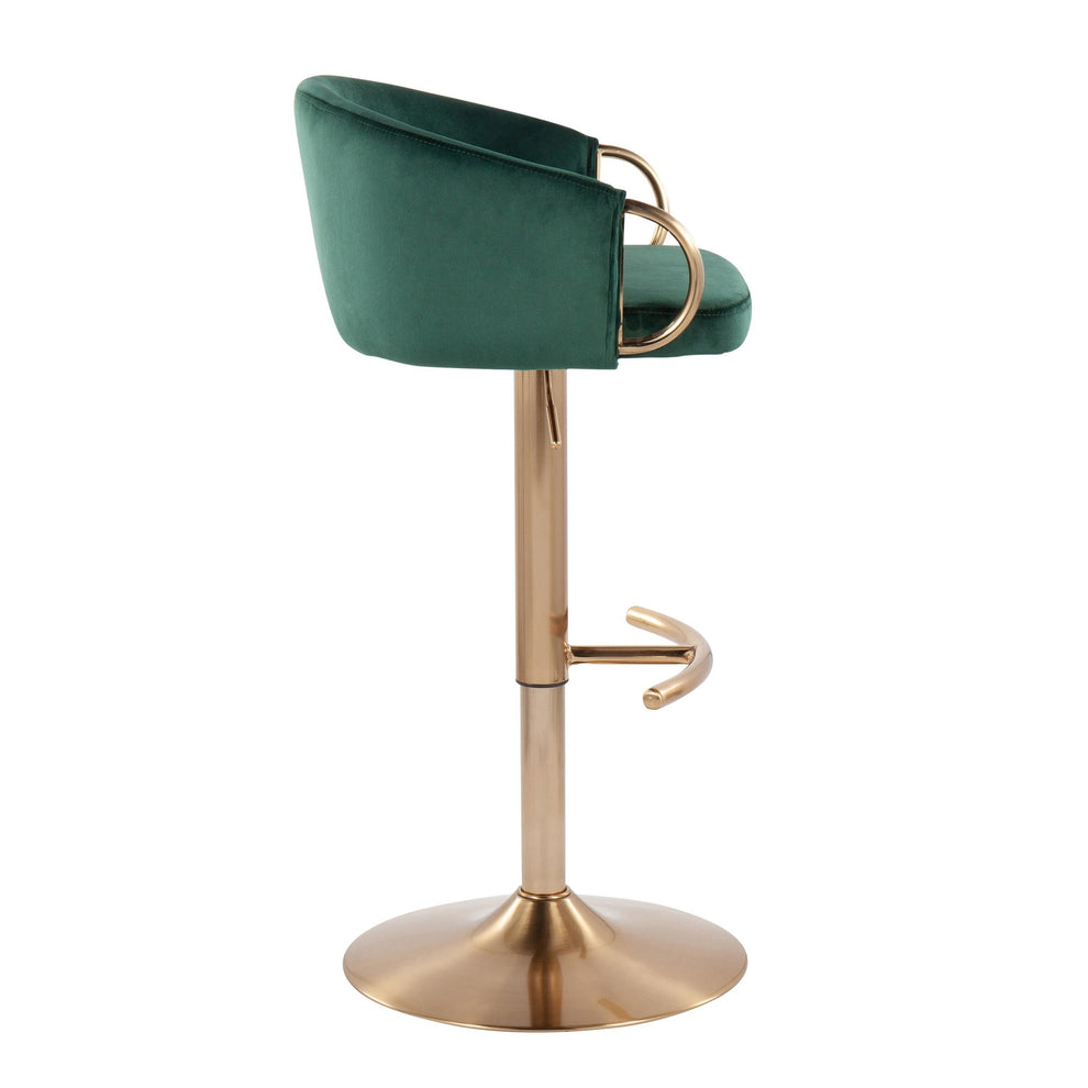 Claire Contemporary/Glam Adjustable  Bar Stool in Gold Metal and Black Velvet By LumiSource - Set of 2 | Bar Stools | Modishstore - 14