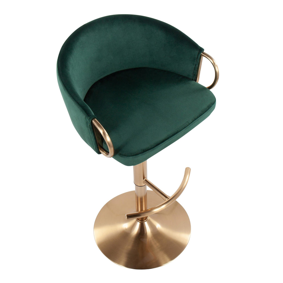 Claire Contemporary/Glam Adjustable  Bar Stool in Gold Metal and Black Velvet By LumiSource - Set of 2 | Bar Stools | Modishstore - 11