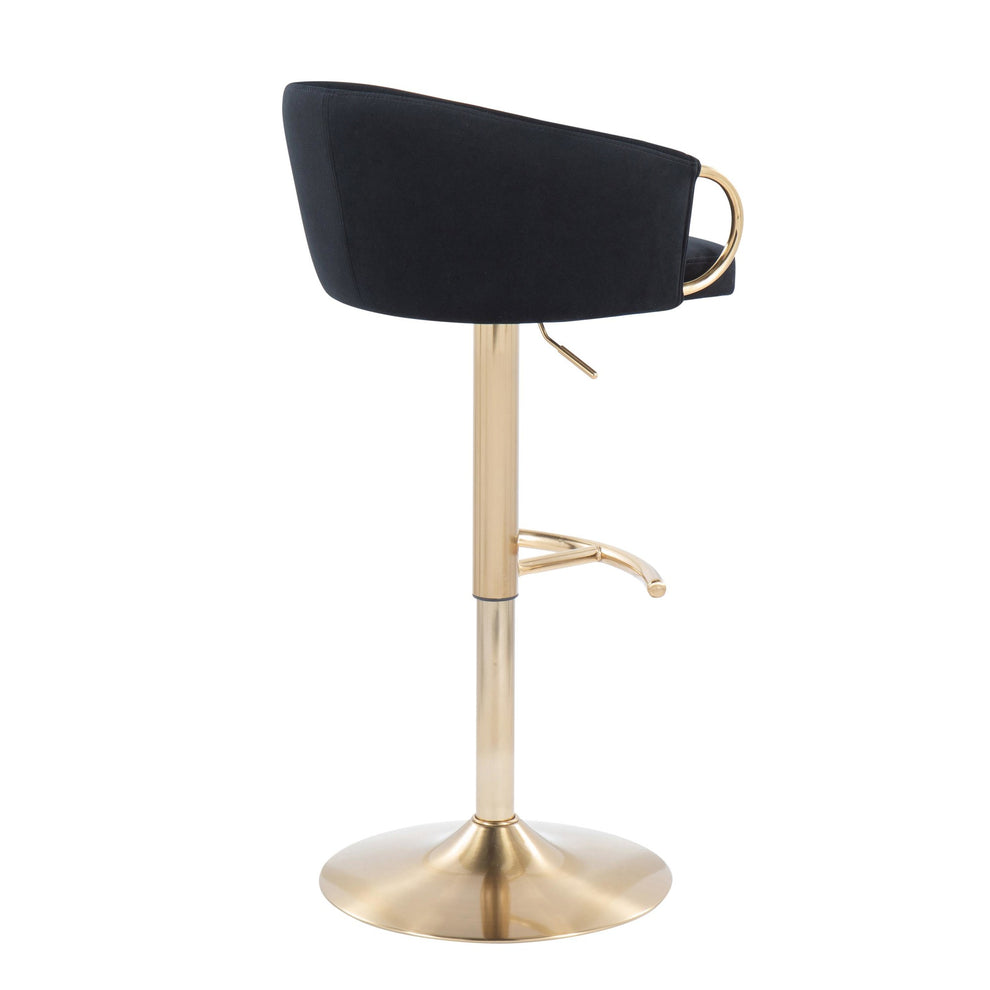 Claire Contemporary/Glam Adjustable  Bar Stool in Gold Metal and Black Velvet By LumiSource - Set of 2 | Bar Stools | Modishstore - 7