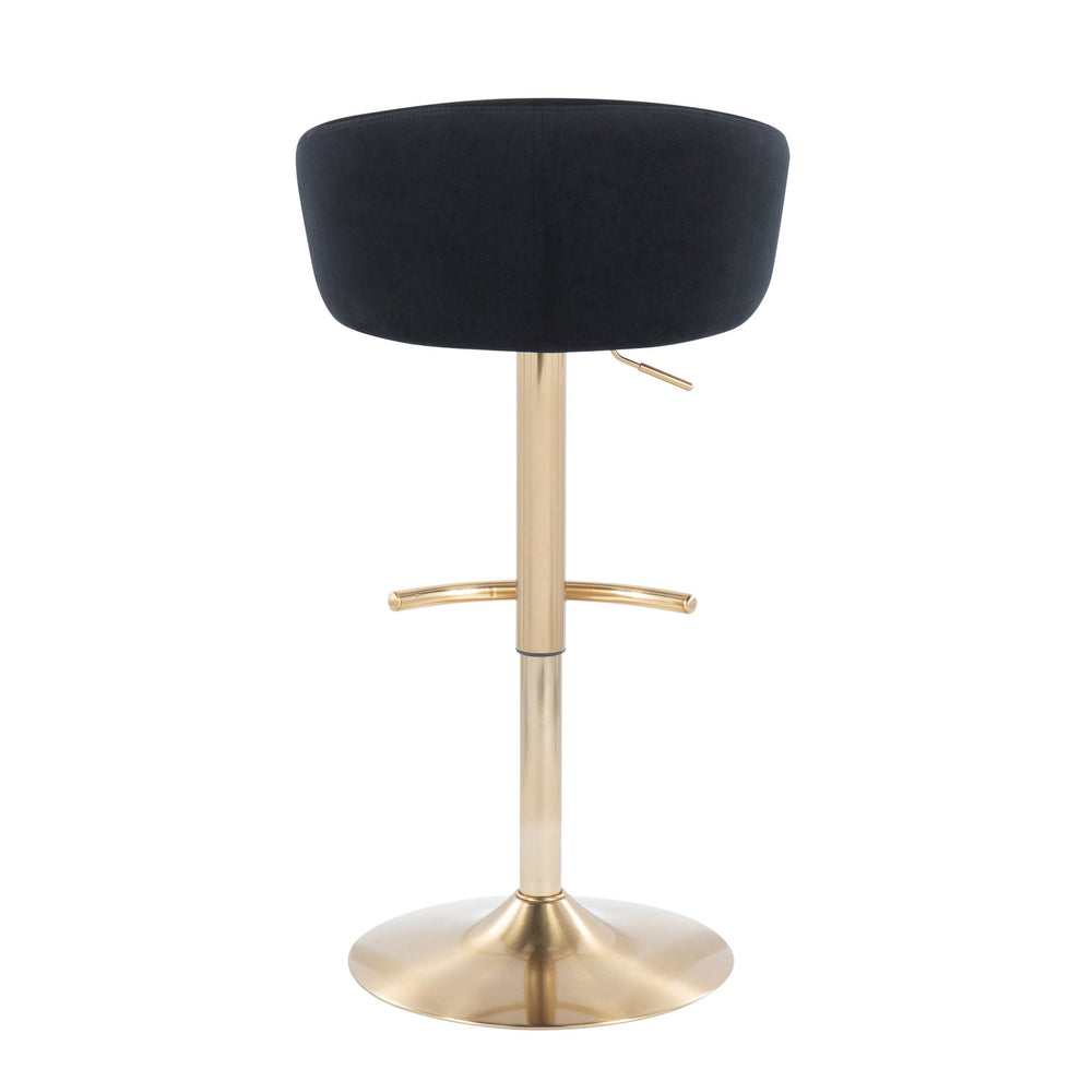 Claire Contemporary/Glam Adjustable  Bar Stool in Gold Metal and Black Velvet By LumiSource - Set of 2 | Bar Stools | Modishstore - 8