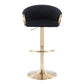 Claire Contemporary/Glam Adjustable  Bar Stool in Gold Metal and Black Velvet By LumiSource - Set of 2 | Bar Stools | Modishstore - 2