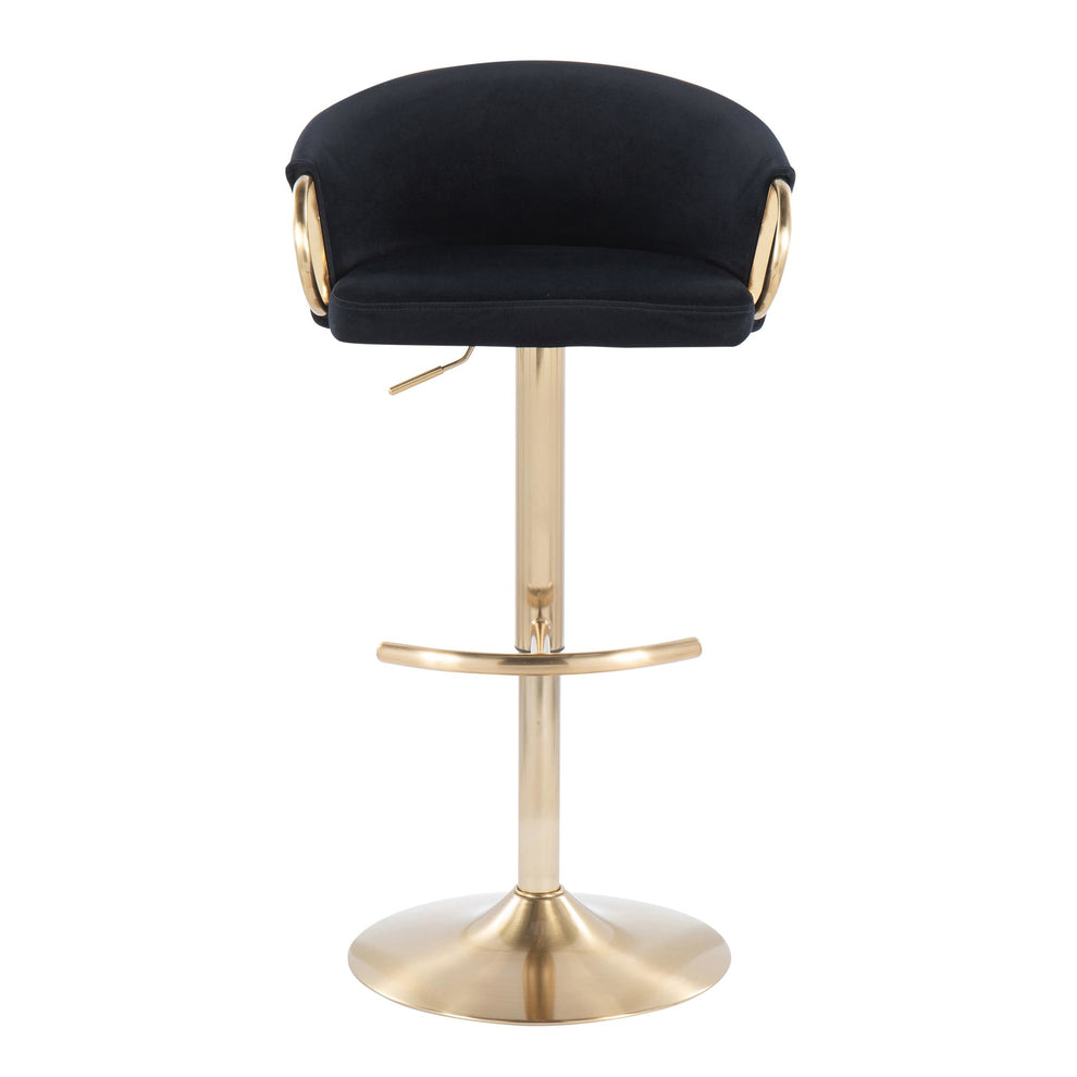 Claire Contemporary/Glam Adjustable  Bar Stool in Gold Metal and Black Velvet By LumiSource - Set of 2 | Bar Stools | Modishstore - 2