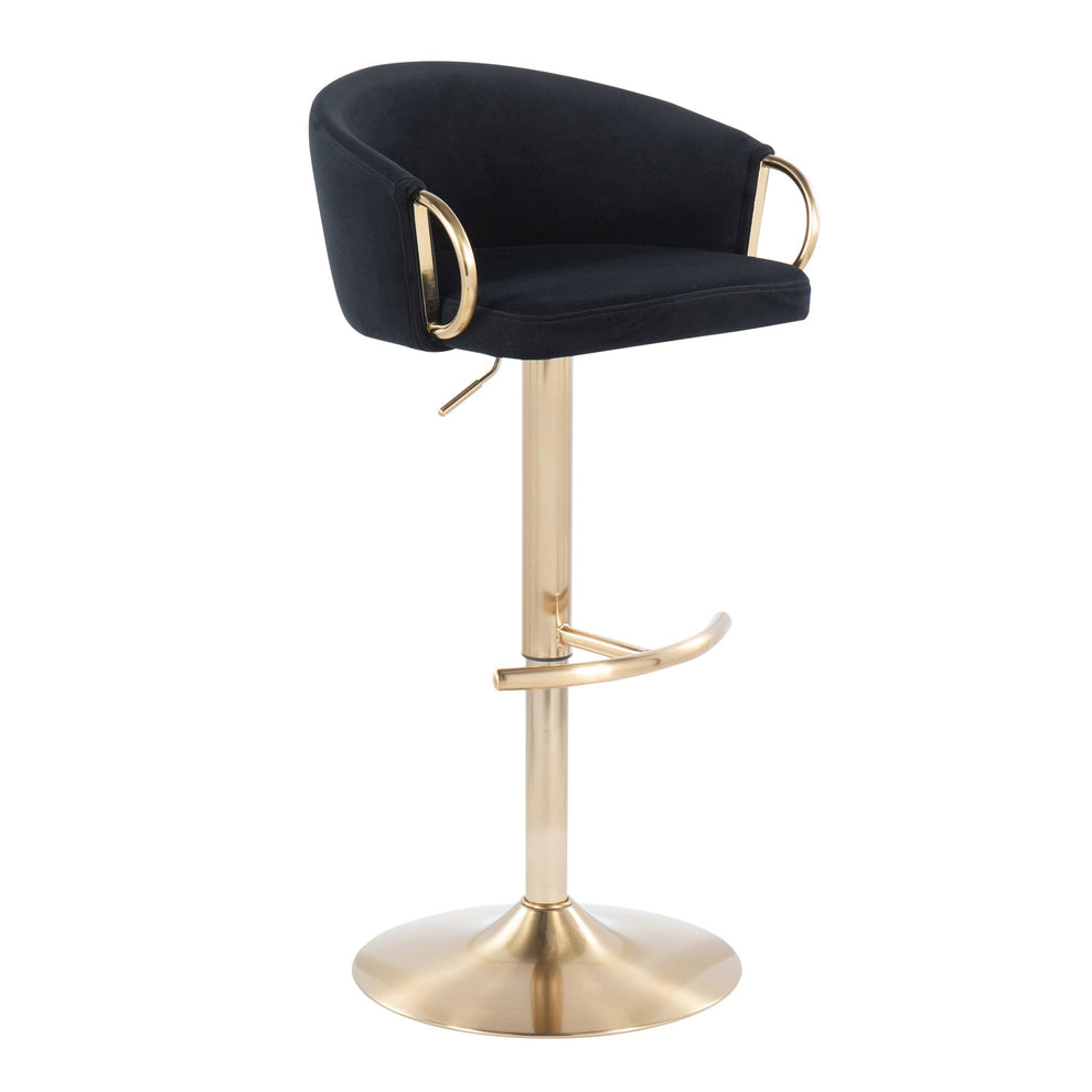 Claire Contemporary/Glam Adjustable  Bar Stool in Gold Metal and Black Velvet By LumiSource - Set of 2 | Bar Stools | Modishstore - 5