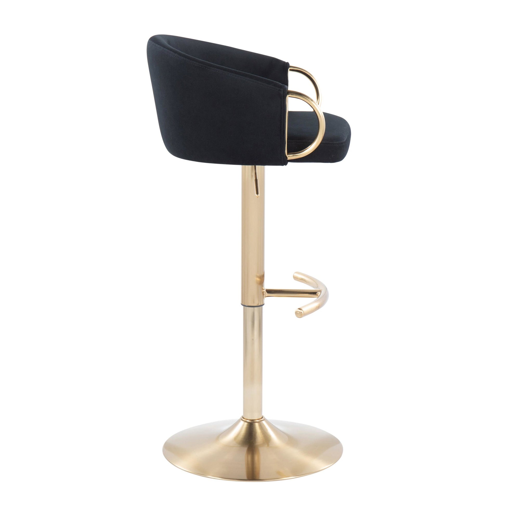 Claire Contemporary/Glam Adjustable  Bar Stool in Gold Metal and Black Velvet By LumiSource - Set of 2 | Bar Stools | Modishstore - 6