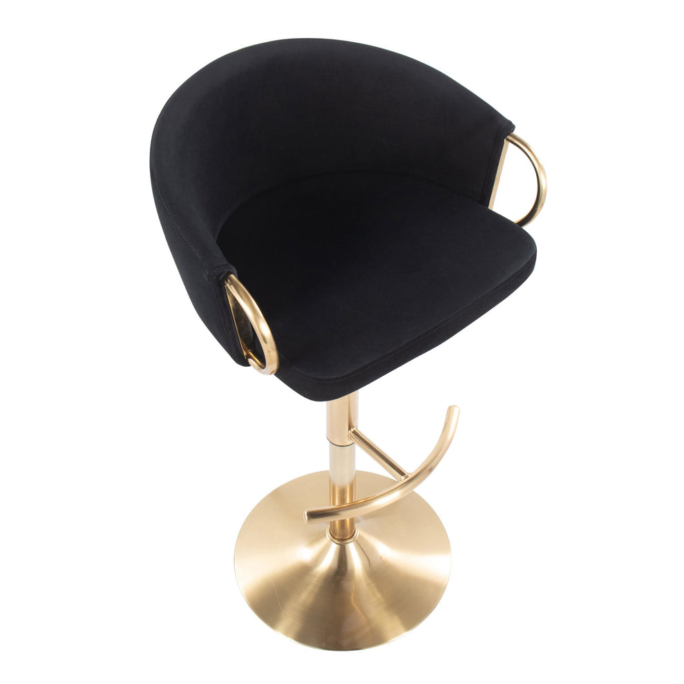 Claire Contemporary/Glam Adjustable  Bar Stool in Gold Metal and Black Velvet By LumiSource - Set of 2 | Bar Stools | Modishstore - 3